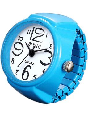 Unisex Blue Analog Quartz Easy Read Adjustable Modern Round Finger Ring Watch